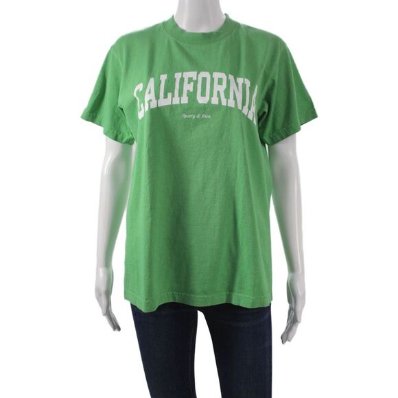 Sporty & Rich Tops - Sporty & Rich Women Basic Cotton Crew Neck Short Sleeve T-Shirt Green Size S